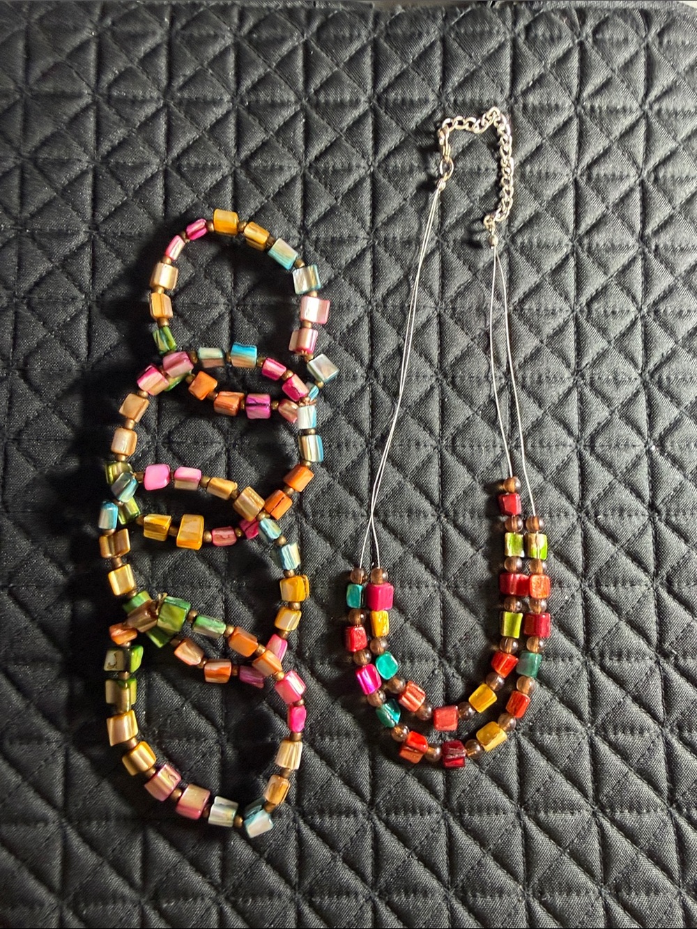 Colorful Multicolor Bead Necklace and Bracelet Set - Women's Fashion Jewelry
